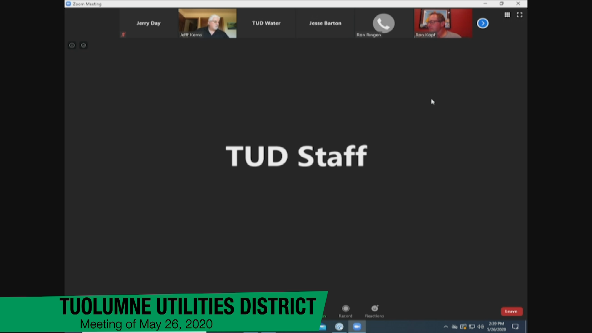 Tuolumne Utilities District - May 26, 2020